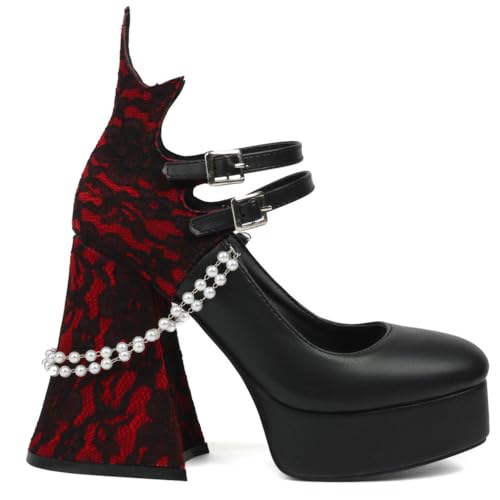 KOKOMOMO Black Goth Platform Shoes Chunky Heel Mary Jane Heels Gothic Lolita Cosplay Shoes,Size 6.5 Black PU3