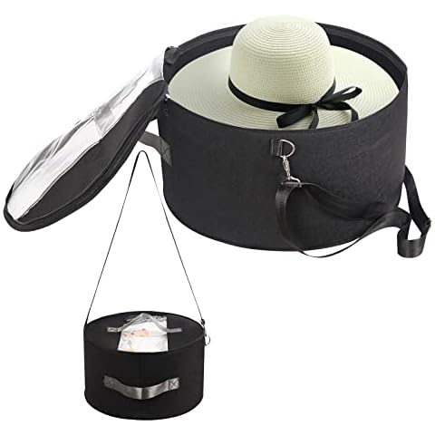 LITLANDSTAR Hat Organizer for Women and Men, Round Hat Storage Box Portable Felt Hat Container Foldable Hat Holder with Dust Proof Lid, Hat Rack for Closet or Travel (17" D x 10" H, Black) Cover