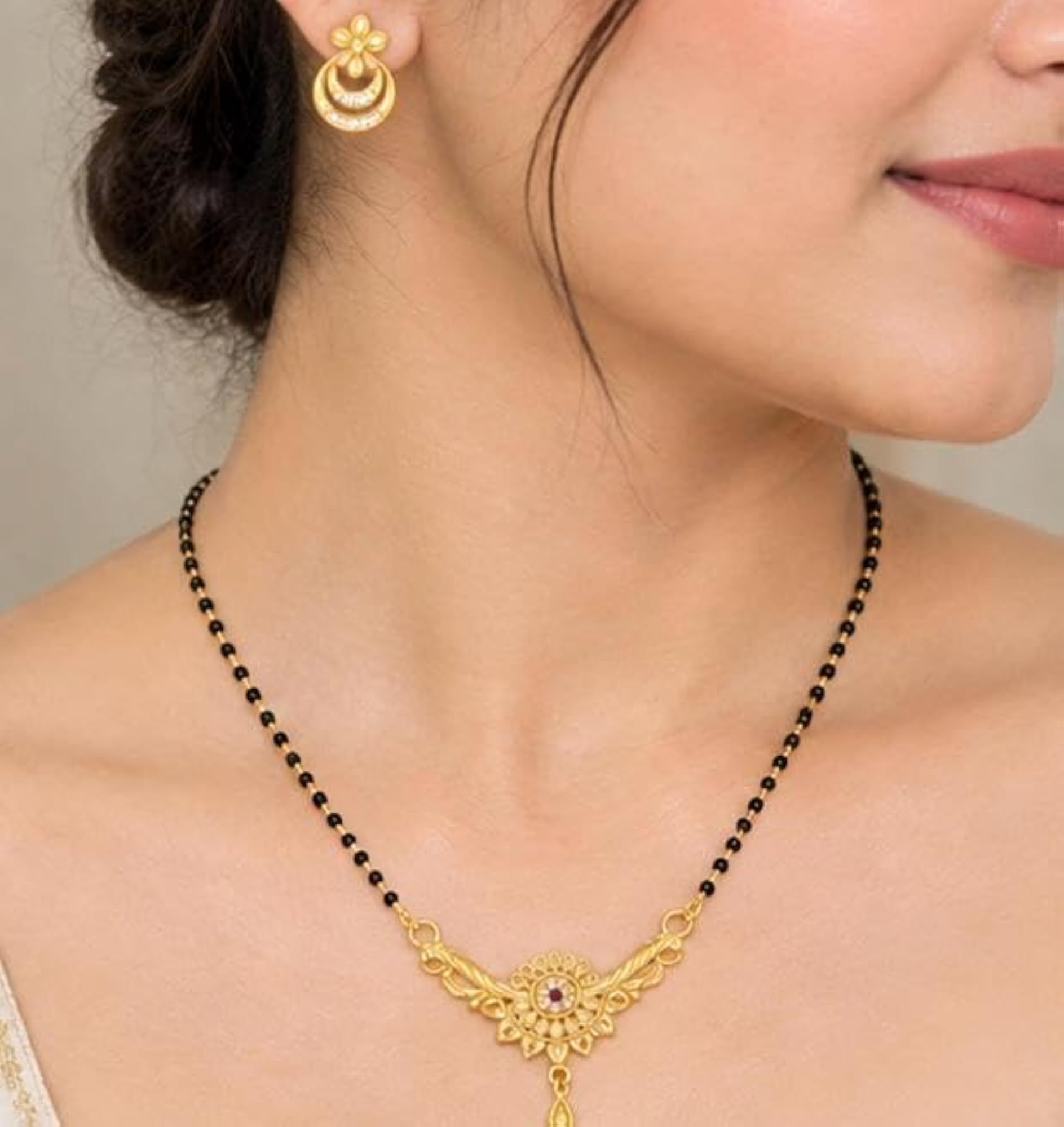Women's Plated Mangalsutra with Black Bead Chain