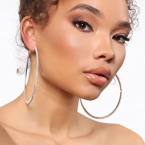 Morotole 925 Sterling Silver Rhinestone Hoop Earrings Fashion Thin Silver Rhinestone Hoops Hypoallergenic Big Silver Hoops Earrings For Women Girls Jewelry Gifts 20/30/40/50/60/70Mm Silver Hoops #TOP3