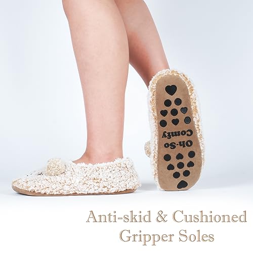 Image of Cozylook Cute Animal Slippers for Women and Kids Fuzzy Non Slip Soft Sole | Warm plush lining, gripper dots, playful animal details, machine wash cold, toddlers teens and adult women, indoor use