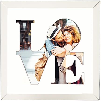 CountryArtHouse LOVE Sculpture Photo Frame Mat for your 4x6 Photo - White Mat with a White Solid Wood Frame