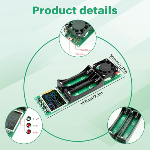 Tester pojemności akumulatora DC5 V tester rezystancji wewnętrznej baterii, moduł pojemności, napięcia, prądu, wydajności z wyświetlaczem LCD typu C, do baterii litowej, dwukanałowy