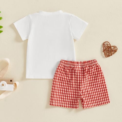 Image of 4th Of July Toddler Boy Outfit Popsicle American Flag T-Shirt and Gingham Plaid Shorts Set Independence Day Clothes