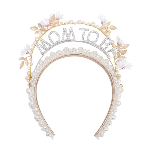 YOUAME Pearl Embellished Baby Shower Mom to be Headband - Handmade Mummy To Be Headpiece, Baby Shower Mother Head Accessory Pearl Head Tiara