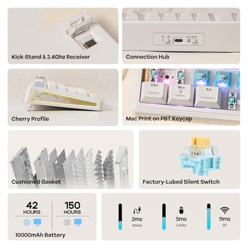 Image of EPOMAKER TH80 V2 PRO Wireless Gaming Keyboard with Screen&Knob, 10000mAh, 2.4Ghz /BT /USB-C, RGB, Hot Swap, Custom Driver, NKRO, PBT Keycap, Mechanical Keyboard for PC /Mac (White, Sea Salt Silent)