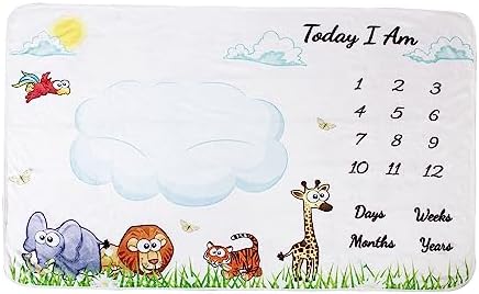 vmaisi Baby Milestone Blanket Gifts - Newborn Boy & Girl Monthly Year Infant Growth Blankets Nursery Swaddling Blankets (Blue Cloud, Single Printed)
