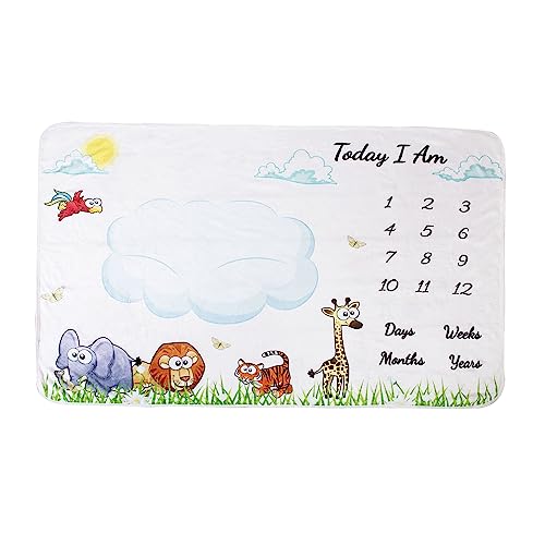 vmaisi Baby Milestone Blanket Gifts - Newborn Boy & Girl Monthly Year Infant Growth Blankets Nursery Swaddling Blankets (Blue Cloud, Single Printed)