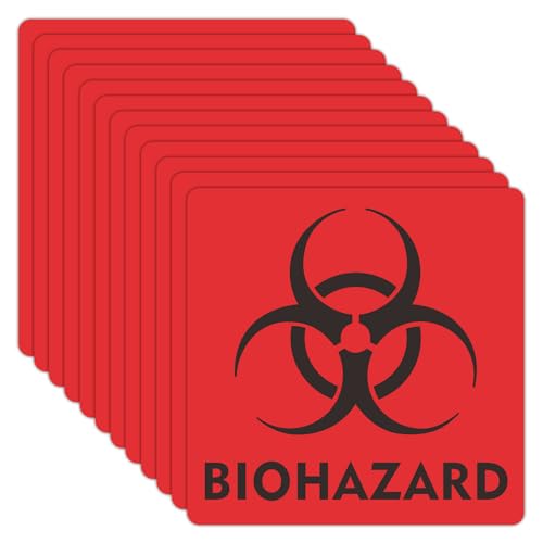 Biohazard Sign,6 x 6 Biohazard Warning PVC Waterproof Stickers for Labs, Hospitals and Industrial (12Pack)