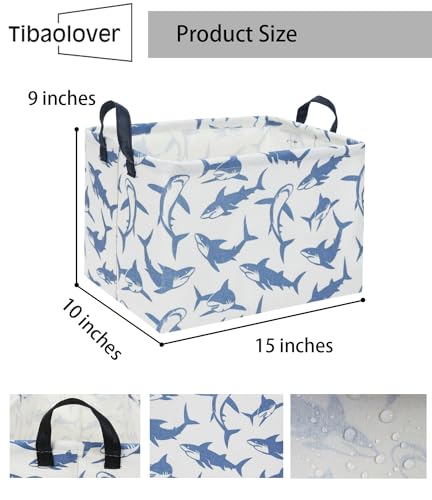 Image of Rectangular Shark Basket Kids Baby Storage Basket Cute Kids Toy Storage Bin Organizer Shelf Book Shark Room Decor(Blue Shark)