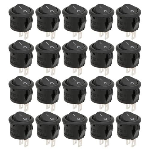 20Pcs Small Round 2 Pin 2 Position Rocker Switch High Class Plastic Zinc Coating Simple Replacement 3A250VAC 6A125VAC