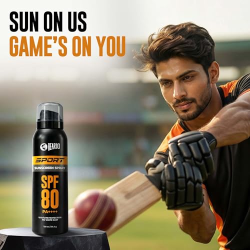 Image of BEARDO SPF 80 Sport Aerosol Sunscreen Spray PA++++ | Water & Sweat Resistant | Broad Spectrum UVA UVB Protection | Lightweight Quick Dry Aerosol | Outdoor Sports Sunscreen