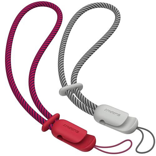 Image of SURPHY 2 Pack Phone Lanyard, Phone Wrist Strap for Case, Camera Wrist Strap | Ultra-Light 2-Color Braided Phone Strap, Cellphone Charm Strap, Anti-Lost Wrist Lanyard for Women and Men, Red Gray