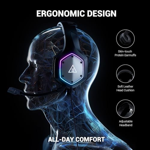 EKSA E1000 V2 Gaming Headset, PC Headset with USB C & Type C, Wired Headphones with Noise Canceling Microphone, 7.1 Surround Sound, RGB Light for Computer,Mac, PS4/PS5 Console, Laptop by EKSA - Image 6