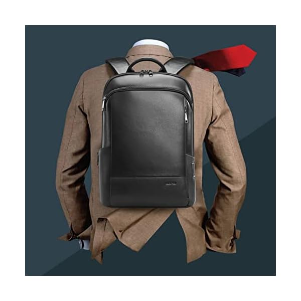 BOPai Unisex Slim Genuine Leather Laptop Backpack Men for 15-15.6 inch Business Smart Professional Lightweight Backpack with USB Charging Office Commuter Computer Rucksack Executive Anti Theft Black
