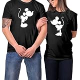 Matching Shirts for Couples Set for him and her Kissing Mickey and Minnie T-Shirt Valentine. 38 Women S/Men L Black