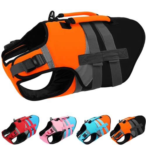 Kuoser Dog Life Jacket with Rescue Handle, High Flotation Dogs Swim Vest with Reflective Strips,Adjustable Dog Life Vest for Swimming, Boating, Pool&B