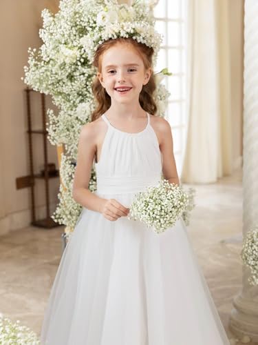 Girls Tulle Pageant Dresses Flower Girl O-Neck Wedding Party Spaghetti Strap First Communion Dress Tie Back4