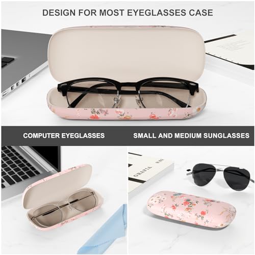 Image of Eyeglasses Case, Portable Hard Shell Protective Case for Glasses, Eyeglass Holder Box for Women with Cleaning Cloth