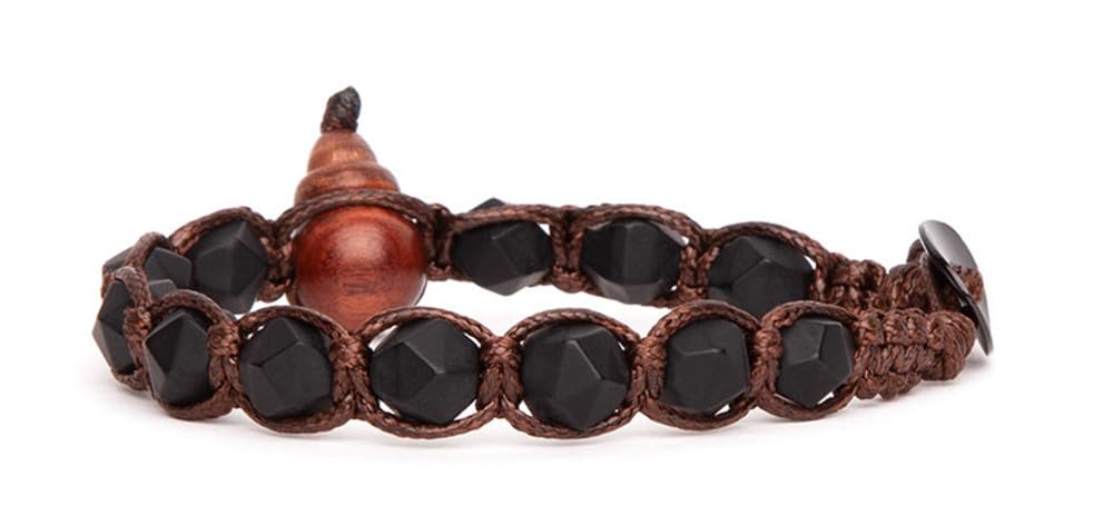 Bracciale Unisex Tamashii Tibetano Diamond Cut - Ematite 8mm E Cordoncino Marrone - BHS911-22