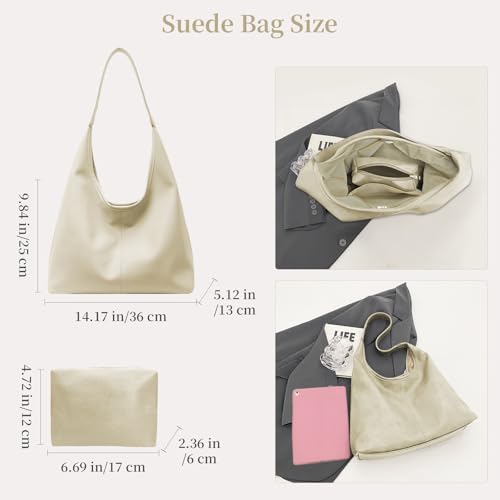Image of Leather Hobo Bags for Women Slouchy Tote Bag Retro PU Leather Purse Soft Shoulder Handbags Large Work Tote Bag 2pcs