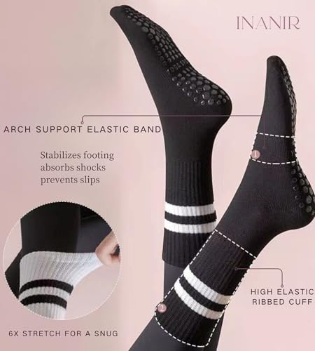 Pilates Socks With Grips for Women: Cute Non Slip Crew Gripper Yoga Sock - Grippy Sticky for Hospital/Dance Barre/Workout3