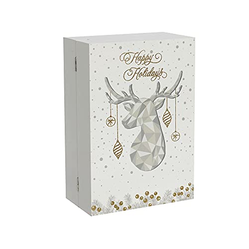 Christmas Wooden Advent Calendar Book With Led Lighting White & Gold Christmas Reindeer Countdown Holiday Gifts With 24 Drawers Adults Kids Home Decoration Pioneer-Effort (White&Gold,With Light) #TOP6