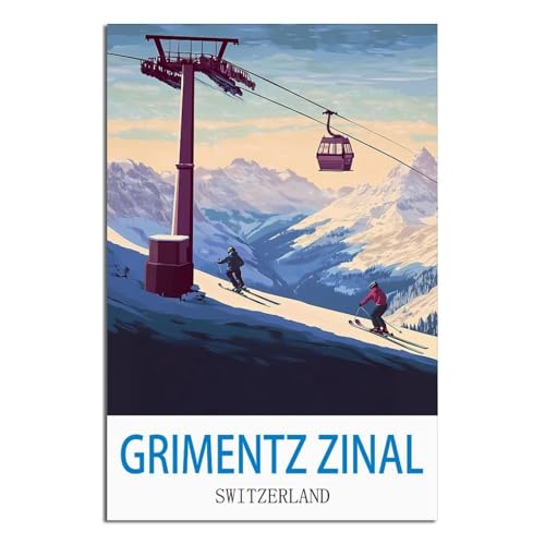 Affiche Grimentz Zinal Switzerland vintage décoration murale suisse poster 60x90