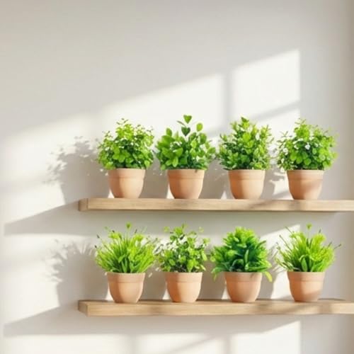 Image of Dekorly Artificial Potted Plants, Artificial Plastic Eucalyptus Plants Small Indoor Potted Houseplants, Small Faux Plants for Home Decor Bathroom Office Farmhouse (Round Brown Pot-8)