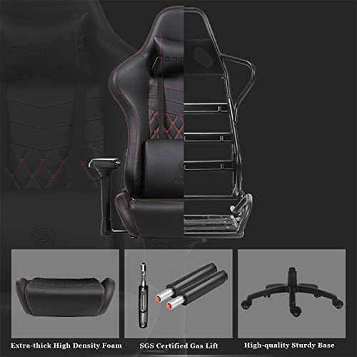 Dowinx Gaming Chair Ergonomic Racing Style Recliner With Massage Lumbar Support,4D Armrests Game Chair For Computer Pu Leather With Retractable Footrest Black #TOP5