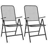 UERNGFTKM Iron Frame Folding Patio Chairs 2 Pack, Reclining Outdoor Chairs with 7-Position Adjustable Backrest, Expanded Metal Mesh Anthracite, Simple Design for Garden and Travel