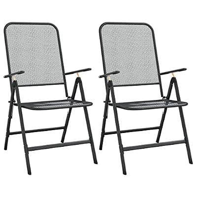 UERNGFTKM Iron Frame Folding Patio Chairs 2 Pack, Reclining Outdoor Chairs with 7-Position Adjustable Backrest, Expanded Metal Mesh Anthracite, Simple Design for Garden and Travel
