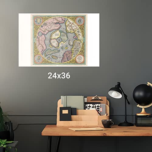 History Prints First Map Of Arctic & North Pole By Mercator - Circa 1606-24 X 36 Inches #TOP3