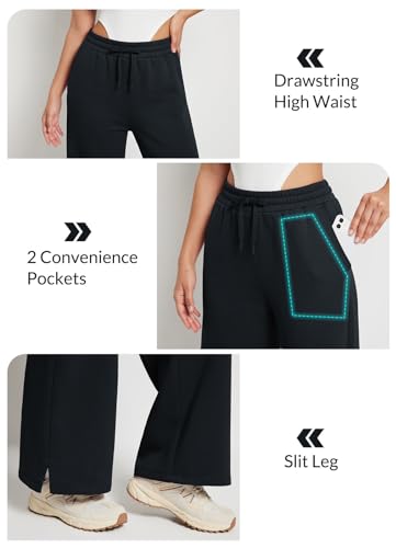 BALEAF Women\'s Fleece Lined Sweatpants Wide Straight Leg Pants Casual Lounge Sweat Pants Athletic Winter Warm Black M