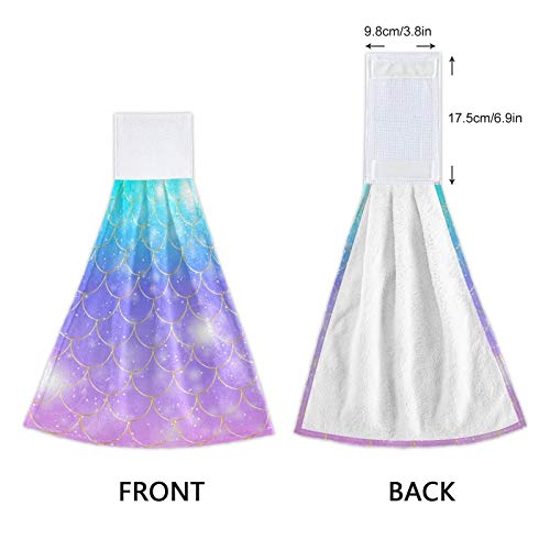 Kocoart Mermaid Fish Scales Kitchen Hand Towels Fantasy Galaxy Hanging Towel Dishcloths With Loop 2Pcs, Soft Super Absorbent Fingertip Towel For Bathroom Washroom Guestroom Hotel 12X17 In #TOP2