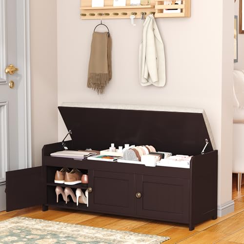 HOMEFORT 41.3" Shoe Bench with Lift Top Storage, Entryway Bench with Cushioned Seat, Wooden End of Bed Bench, Shoe Cabinet Bench with Hidden Storage Space, for Bedroom, Hallway,Espresso by HOMEFORT - Image 8
