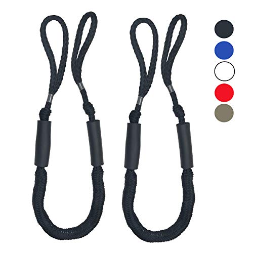 Abeauty 2X Bungee Dock Line Dockline Mooring Rope Bungee Cord for Boats Kayak Marine PWC Stretch 3.5-5.5ft (Black)
