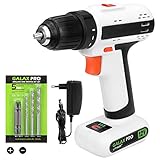 GALAX PRO Bohrschrauber, 12V 2-Gang Leichter Akku-Bohrer(0-375/0-1400 RPM,19+1), maximales Drehmoment 25 Nm, 10mm schlüsselloser Spannfutter, mit 5 Zubehörteilen