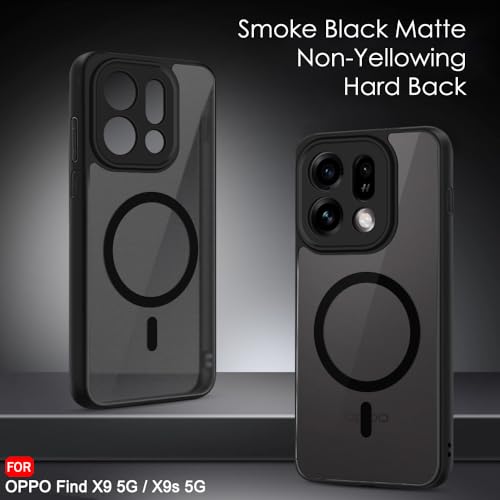 Image of TheGiftKart Hybrid Shockproof Back Cover Case for Oppo Find X9 5G / X9s 5G Compatible with MagSafe | Camera Protection Module | Hard Back Cover (PC & TPU, Translucent Smoke Matte Back, Black Sides)