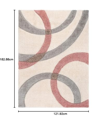Image of Urban Modern Decor Features 4x6 Feet Modern Soft Shaggy Carpet Thick, Fluffy & 2 inch Pile Shag Rug for Your Kids Room, Bedroom & Livingroom(4x6 feet, Ivory & Pink C)