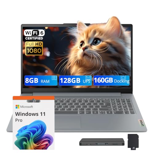 Image of Lenovo IdeaPad Slim 3 Laptop, 15.6 inch FHD Anti-Glare Display, Intel Core i3-N305, 8GB LPDDR5, 288GB Storage(128GB UFS+160GB Docking Station Set), Intel UHD Graphics, Number Pad, WiFi 6, Win11 Pro, Grey