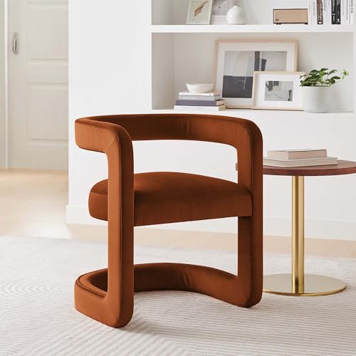 Modway Winslow Stain-Resistant Performance Velvet Dining Chair in Rust - Open Back Barrel Armchair - Upholstered Dining Chair - Cozy Reading Chair or Velvet Vanity Chair by Modway - Used condition - Image 5
