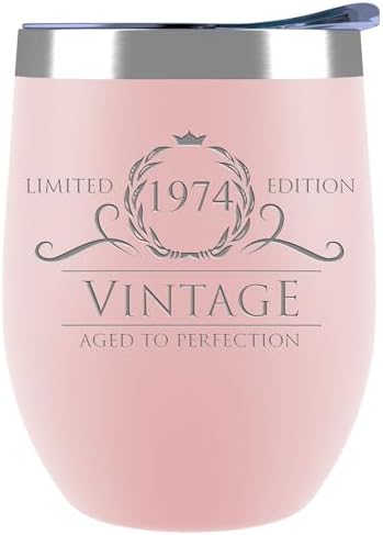 50th Birthday Gifts for Women Men – 1974 12 oz Stemless Wine Tumbler Blush – 50th Birthday Decorations for Women – Wine Accessories Gifts for Wine Lovers – Birthday Glasses Gifts for 50 Year Old Woman