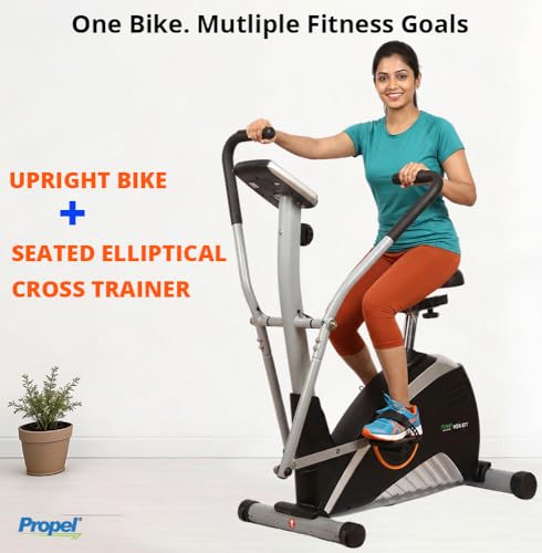 Image of Propel FitnessOne HDA 67i Dual Action Exercise Cycle /Bike with Moving Handles for Home Use | 8-Level Resistance | Adjustable Seat & Handlebar | LCD Display | 120kg Capacity | 5Kg Flywheel | Seniors & Adults