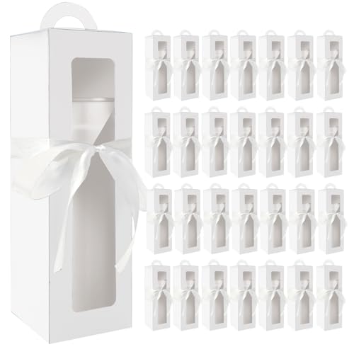 SENONAPO 30 Pcs Gift Box Sublimation Tumblers with Handle and Ribbon Gift Box 11 x 3.4 x 3.4 Inches Wine Bottle Cup Wrapping Packaging For Heat Press Blanks Bottle Clear (White)