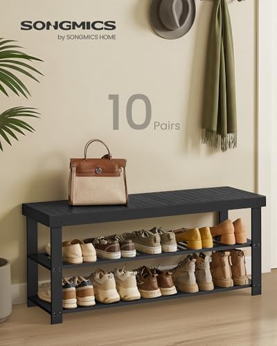 Image of SONGMICS Shoe Rack Bench, 3-Tier Bamboo Shoe Storage Organizer, Entryway Bench, Holds Up to 286 lb, 11.3 x 42.9 x 17.8 Inches, for Entryway Bathroom Bedroom, Ink Black ULBS110B101