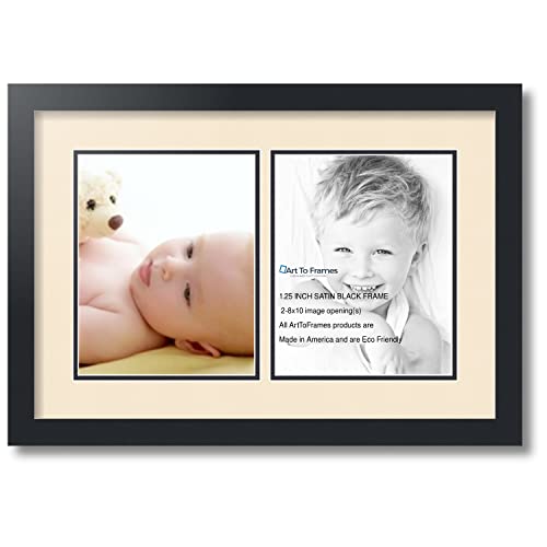 ArtToFrames Collage Photo Frame Double Mat with 2-8x10 inch Openings with Black Frame and Alabaster Top Mat