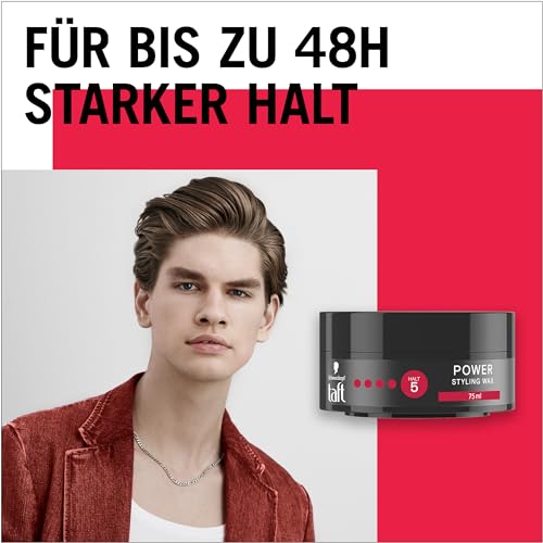 Schwarzkopf TAFT Styling Wax Power (2x 75ml), Haarwax für bis zu 48 Stunden Kraft-Halt, schonend für Haar und Kopfhaut, veganes, Styling-Wax, Haarwachs