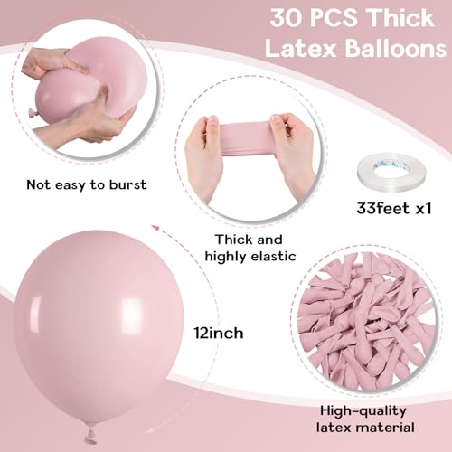 Image of Jobkoo Pink Balloons, 12 Inch 30 Pcs Boho Blush Pink Party Balloon Dusty Rose Nude Pink Balloons Retro Vintage Pink Latex Helium Balloons for Girls Baby Shower Anniversary Wedding Birthday Party Decor
