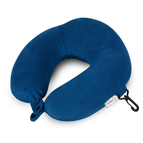 Image of Destinio Neck Pillow for Travel, Travel Pillow for Flights, Memory Foam Neck Pillow, Travel Neck Pillow with Velvet Soft Washable Cover, Flight Pillow for Neck for Men and Women (Blue), Pack of 1